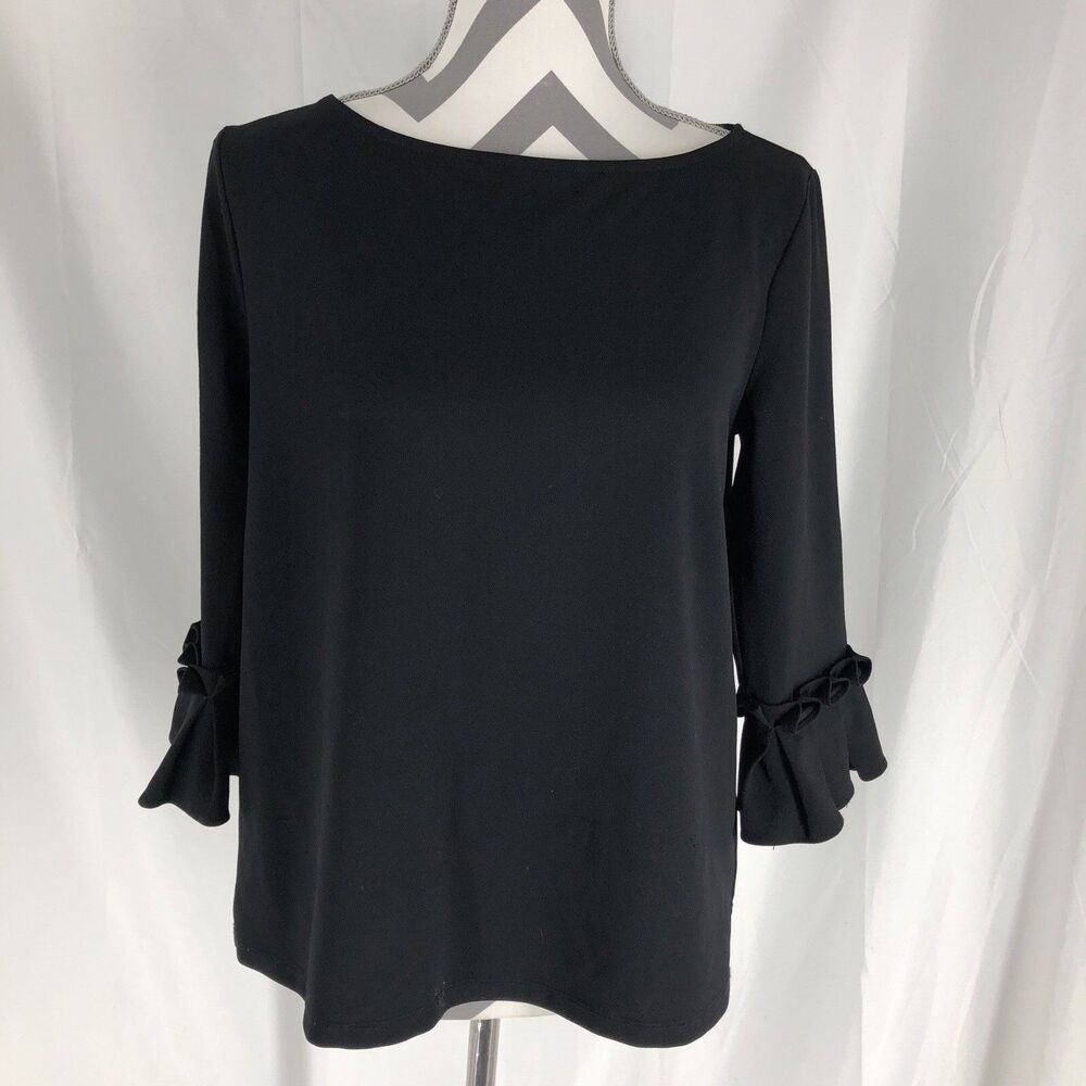 Ann Taylor LOFT Petites Black 3/4 Sleeve Top Size MP